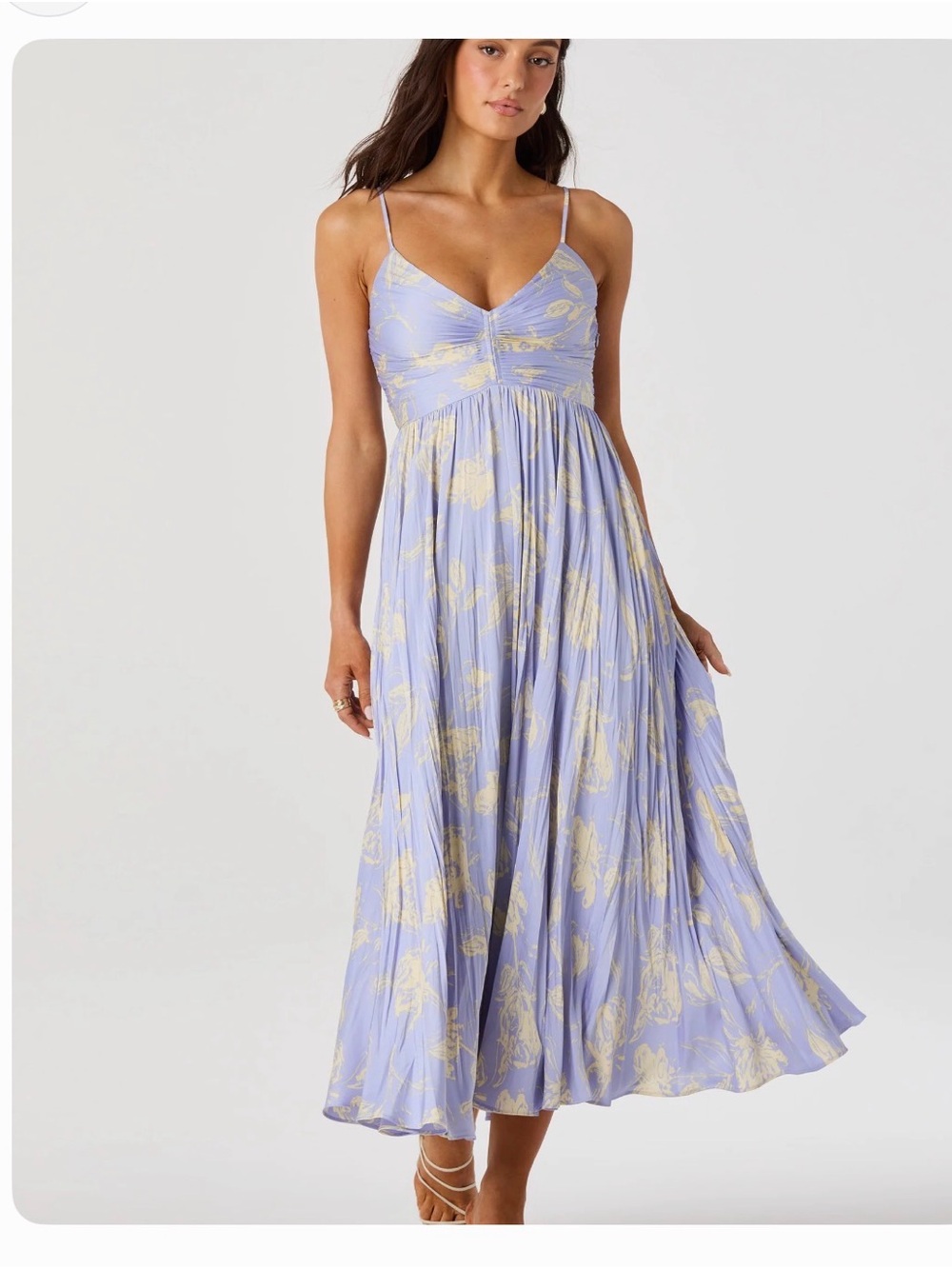 Astr Lavender Midi Dress with Pale Yellow Floral Motif